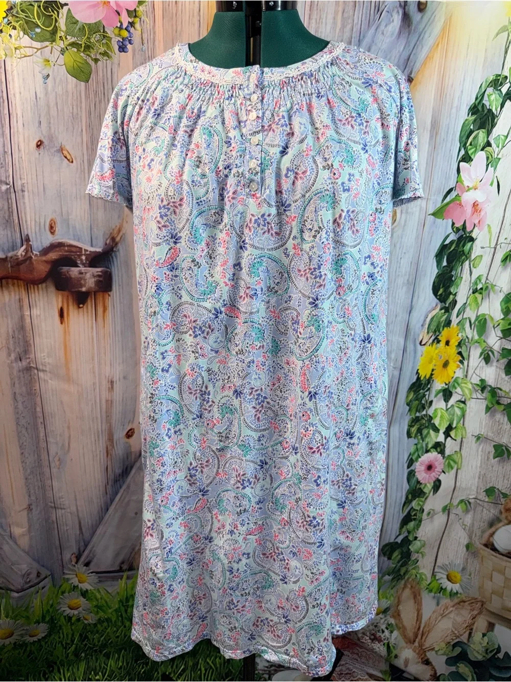 831-Aria Multicolor Paisley Short Sleeve Nightgown